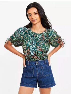 LOFT Garden Tie Cuff Top- Emerald Essence